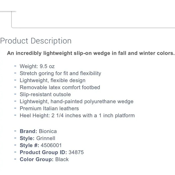 Bionica Grinnell 9M Black‎ Italian Leather Wedge Shoes 4506001 Slip Resistant - Picture 10 of 10